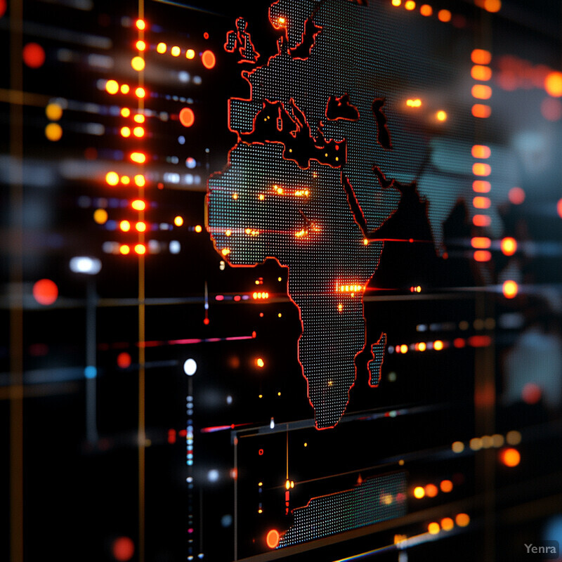 A futuristic and high-tech representation of global risk monitoring, with a focus on geopolitical risks.