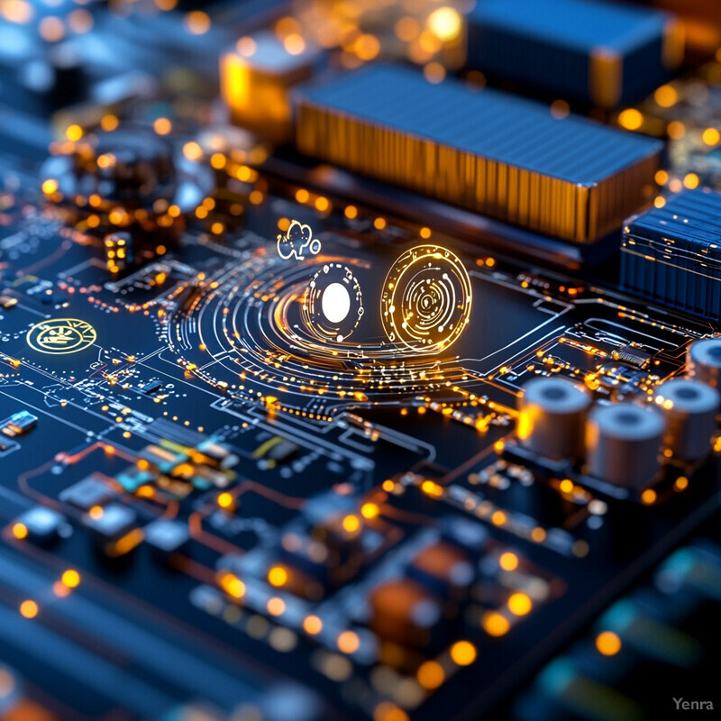 A close-up view of a computer motherboard with various components and wires visible.