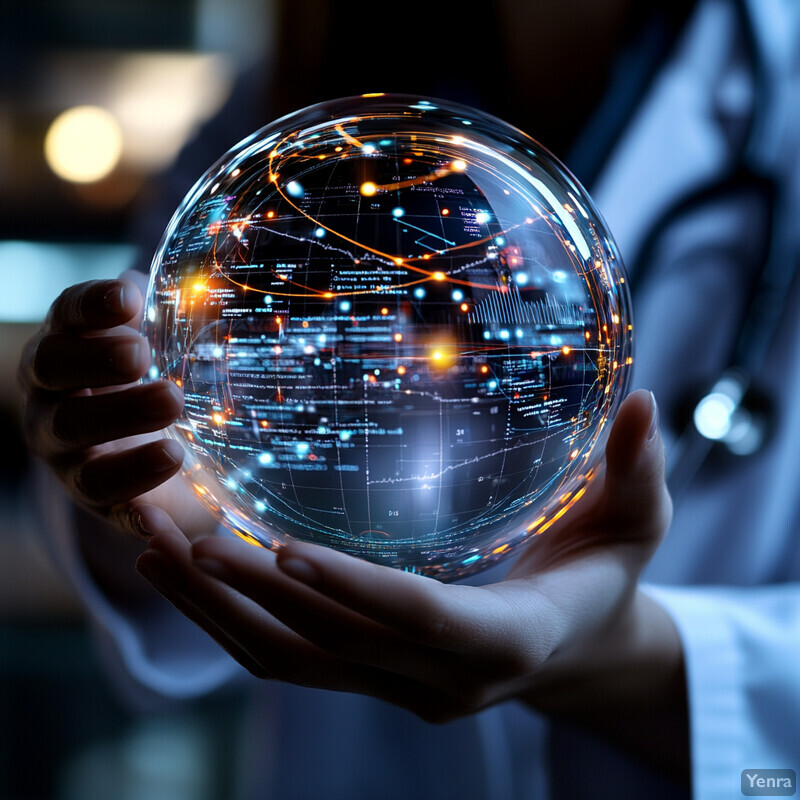 A person holds a glass globe containing data integration from multiple sources.