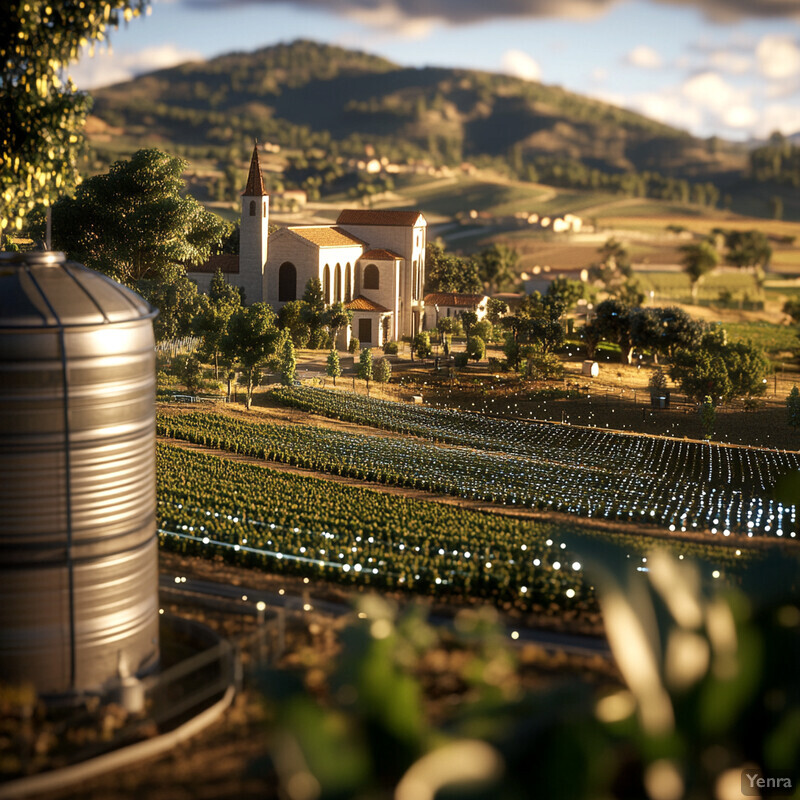 A serene landscape featuring a majestic church and lush valley.