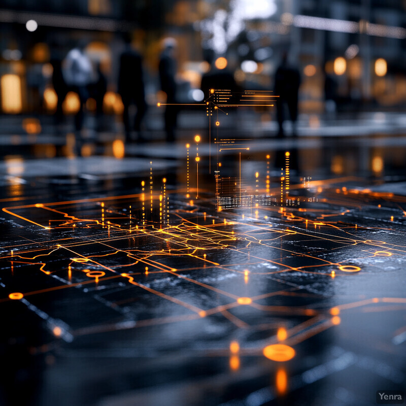 Enhanced contact tracing and epidemic control systems are symbolically represented through a network of interconnected nodes and lines on a black background.