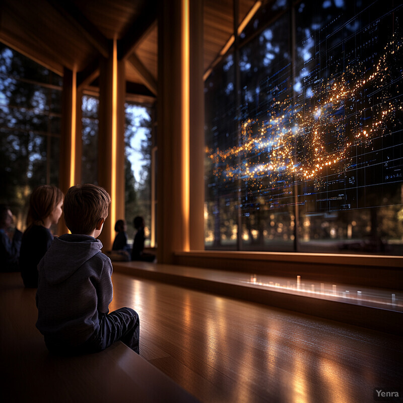 A serene scene of people meditating in front of a glowing tree.