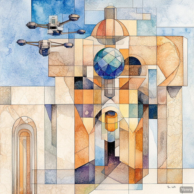 Abstract geometric composition with blue and orange hues