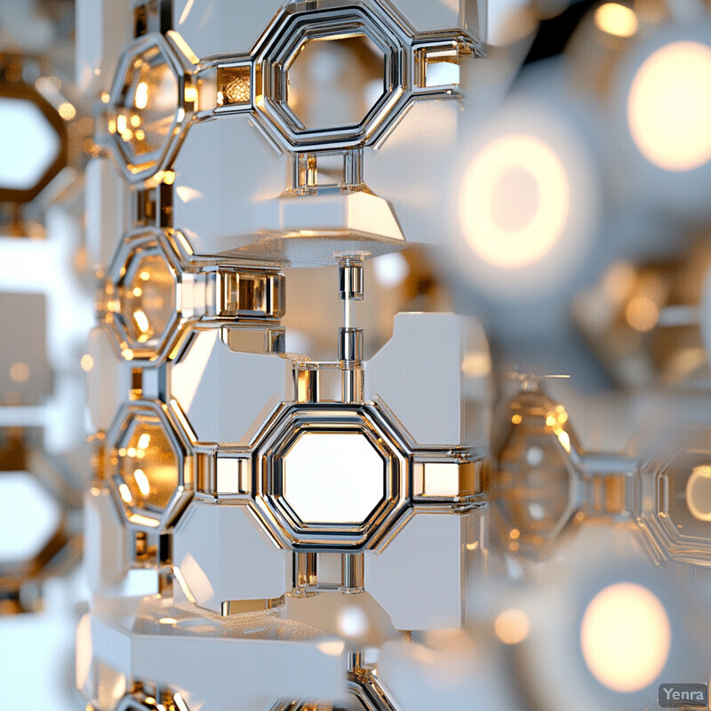 A close-up view of a geometric shape arrangement with silver-colored metal pieces and white background.