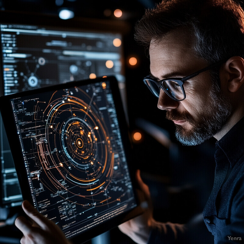 A man intensely examines an error classification and clustering chart on his tablet screen in a professional setting.