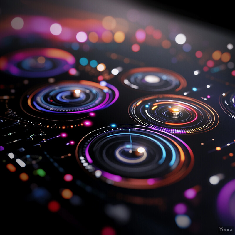 A collection of vibrant circles with intricate details and patterns on a black background.