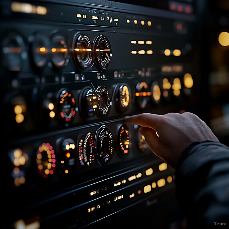 A person adjusts a control panel or dashboard in an industrial setting.