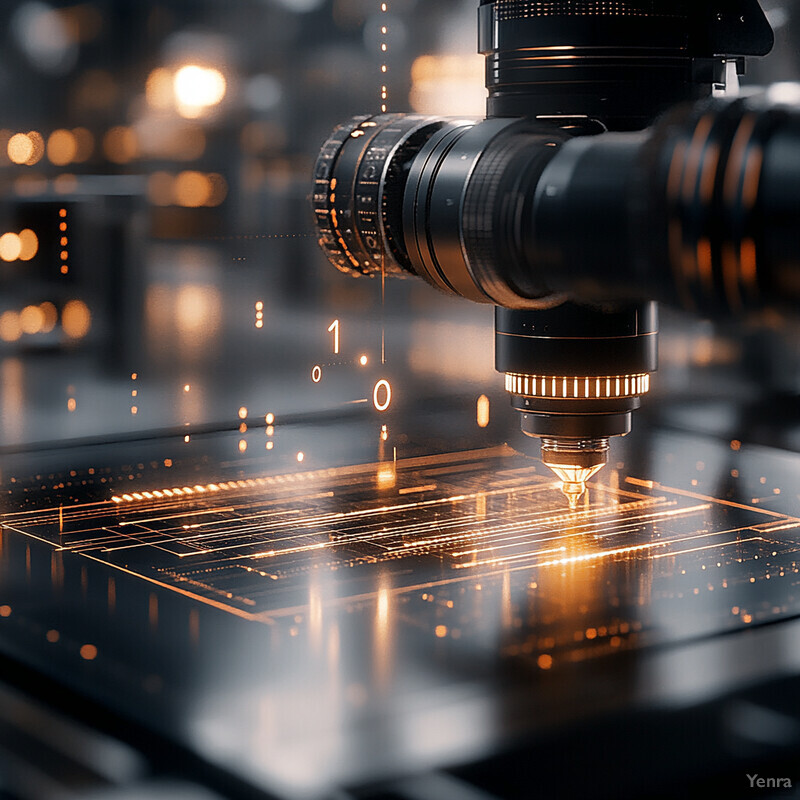 A close-up shot of a circuit board captured by a camera lens mounted on a tripod.