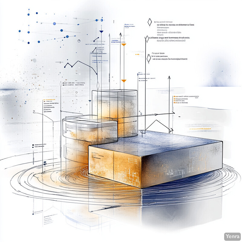 A 3D rendering of three stacked translucent rectangular prisms floating on water, with a muted color palette and no text present.