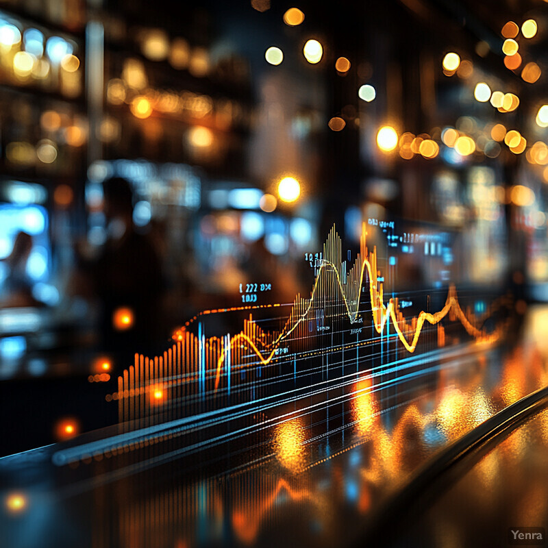 An abstract representation of data visualization with dynamic graphs and possible text.