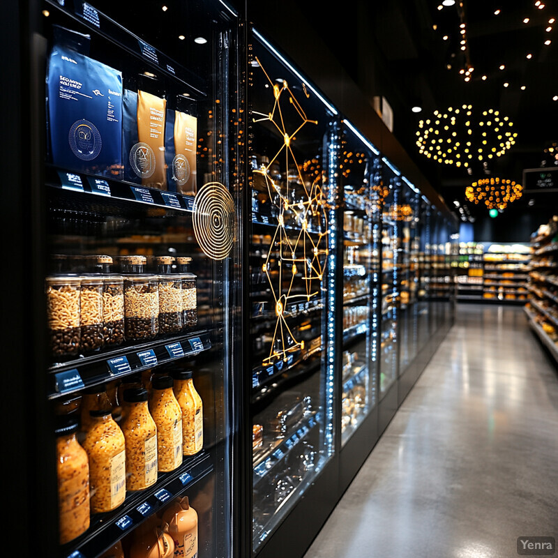 A large grocery store with rows of shelves stocked with various products.