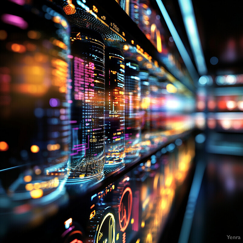 A dynamic visual representation of data, with various graphs and charts displayed on multiple screens.