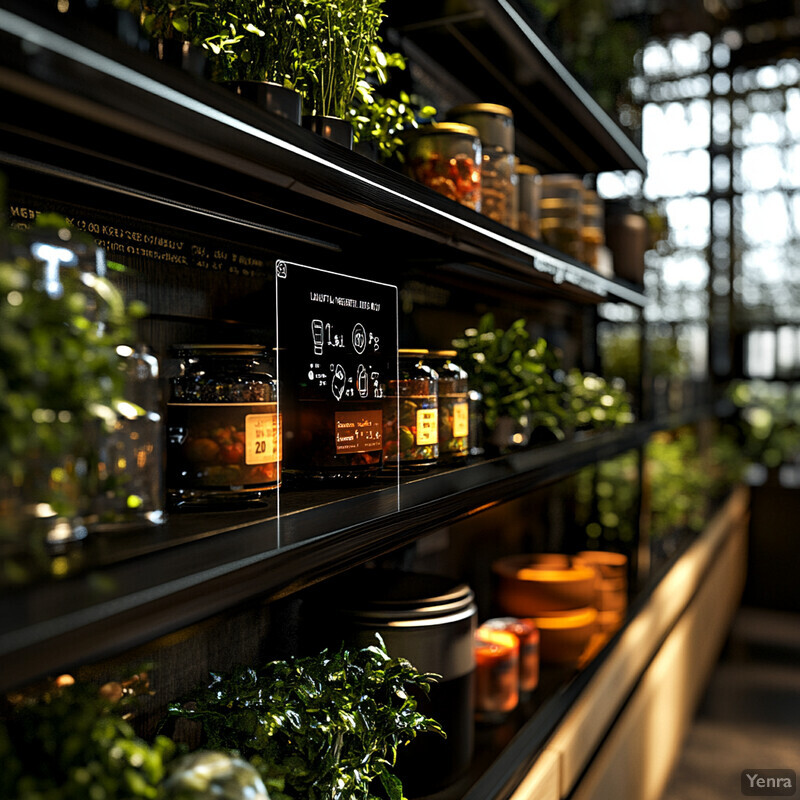 A well-organized display of products on multiple shelves in a store.