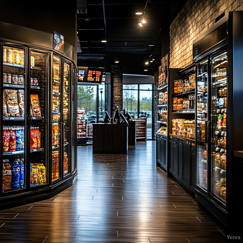 This photograph showcases the interior of a grocery store, highlighting its modern design elements and functional layout.