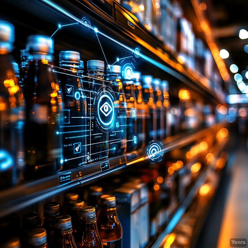 A shelf stocked with various bottles of alcohol in glass containers.