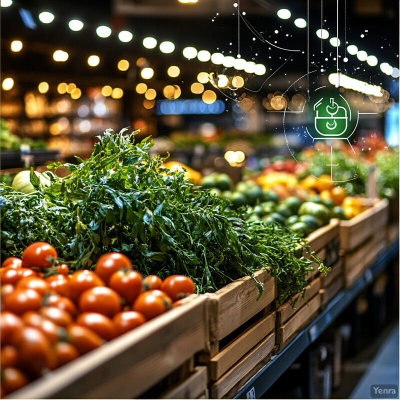 A vibrant produce section in a grocery store or market, featuring an array of fresh fruits and vegetables.