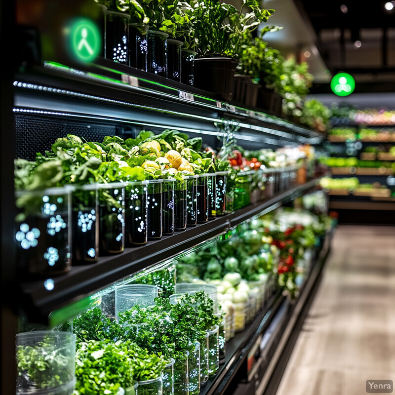 A well-organized produce section in a grocery store or supermarket.