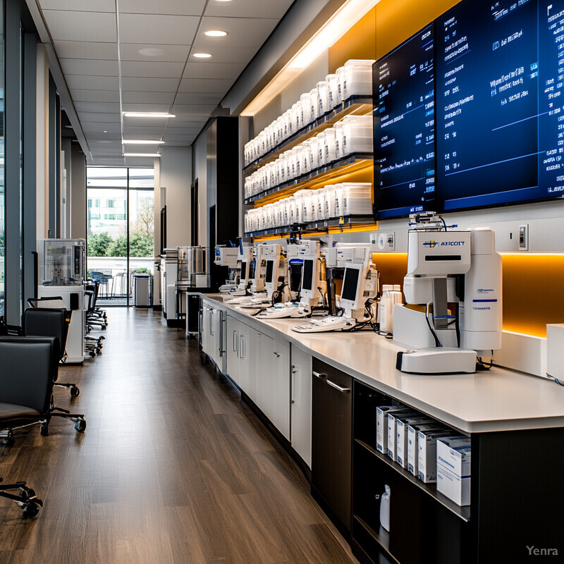 A laboratory setting with modern equipment and furniture.