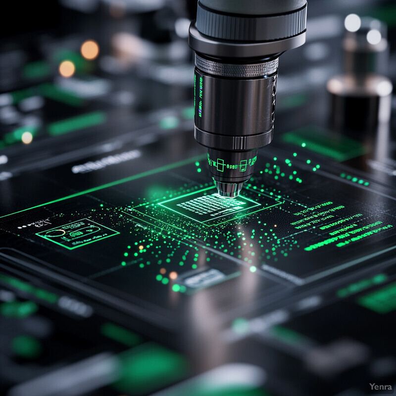 A microscope is focused on an object or sample placed on a metal surface in a laboratory setting.