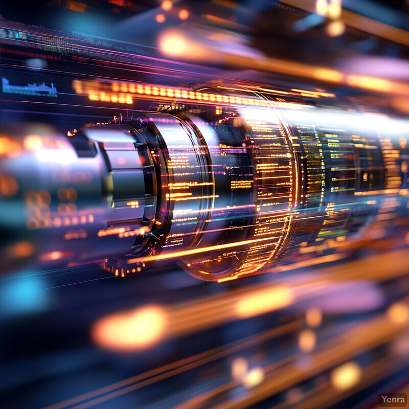 A futuristic representation of data-driven continuous improvement featuring a cylindrical object with glowing lines and a dark blue background.