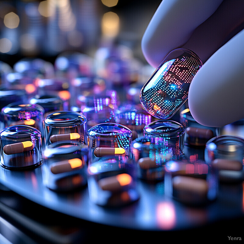 A close-up view of numerous small, round electronic components or circuit board parts arranged in rows on a flat surface.