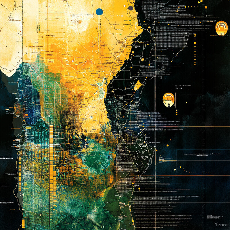 Automated land cover classification map with various shades of color indicating different environments.