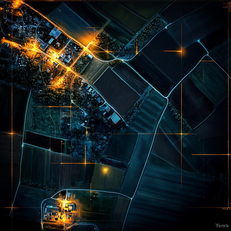 Aerial view of agricultural land showing field boundaries and farm plots.