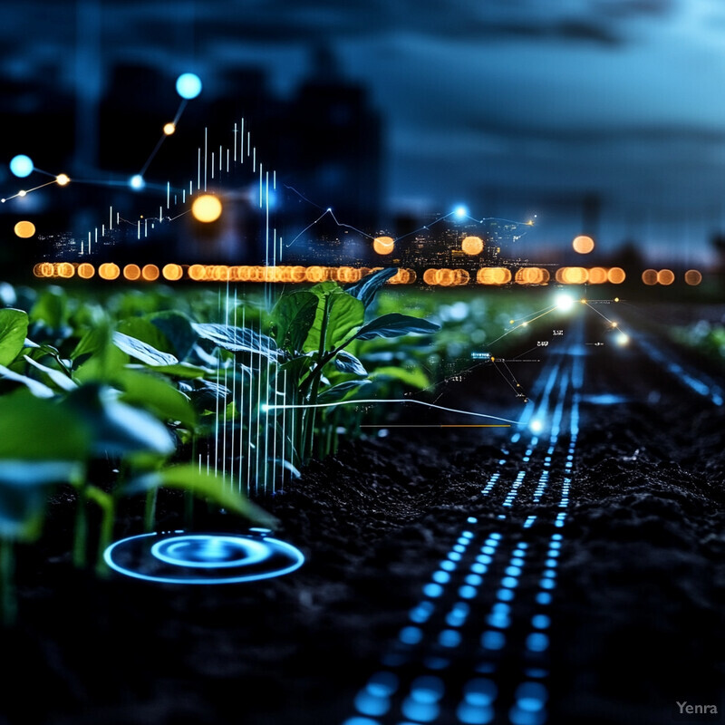 Futuristic agricultural field with digital overlays