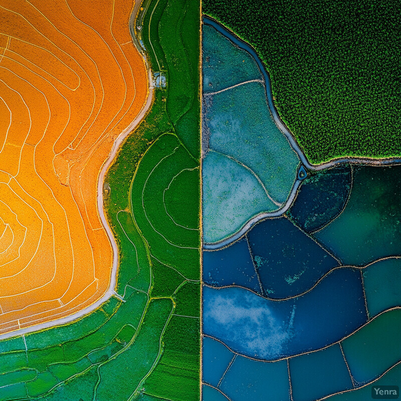 An aerial view of farmland showcasing various crops and agricultural practices.