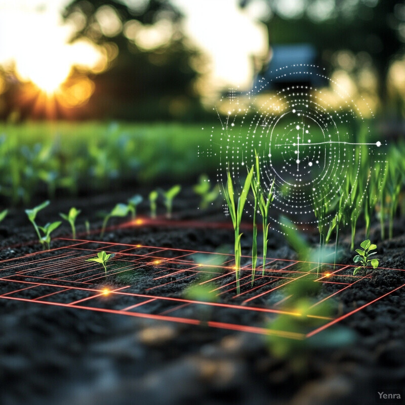 A field of crops with a digital overlay, showcasing the integration of technology in agriculture.