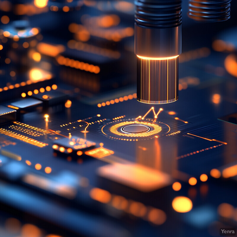 A microscopic view of a microchip with intricate details and design.