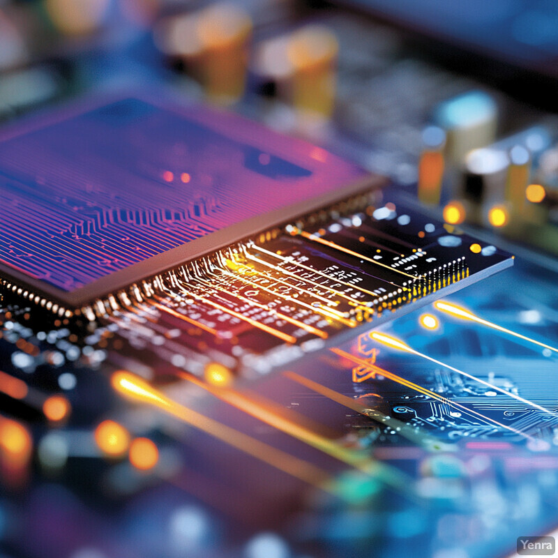 Close-up view of an electronic circuit board with various components and wires.