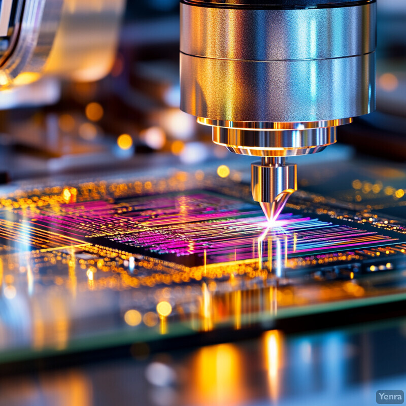 A machine emitting a beam of light onto a microchip for inspection purposes.