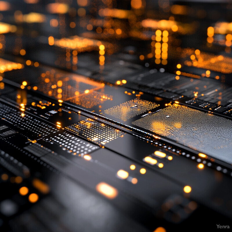 A detailed close-up of an electronic circuit board with bright orange highlights.