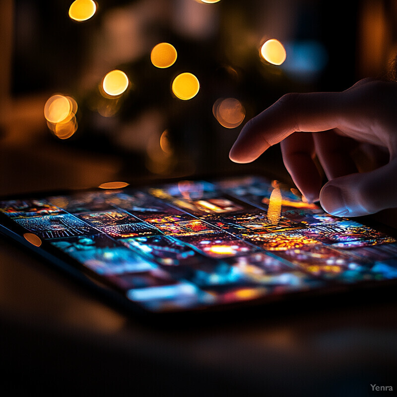 A person is browsing through a collection of artistic works on their tablet.