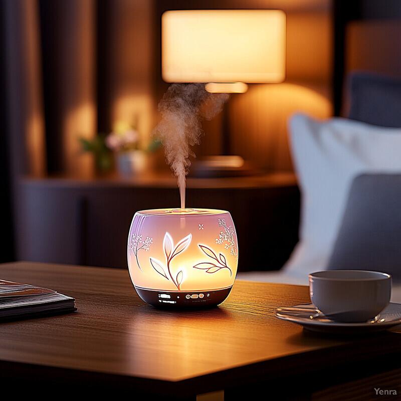 A serene and inviting living room scene with a decorative diffuser as its central element.