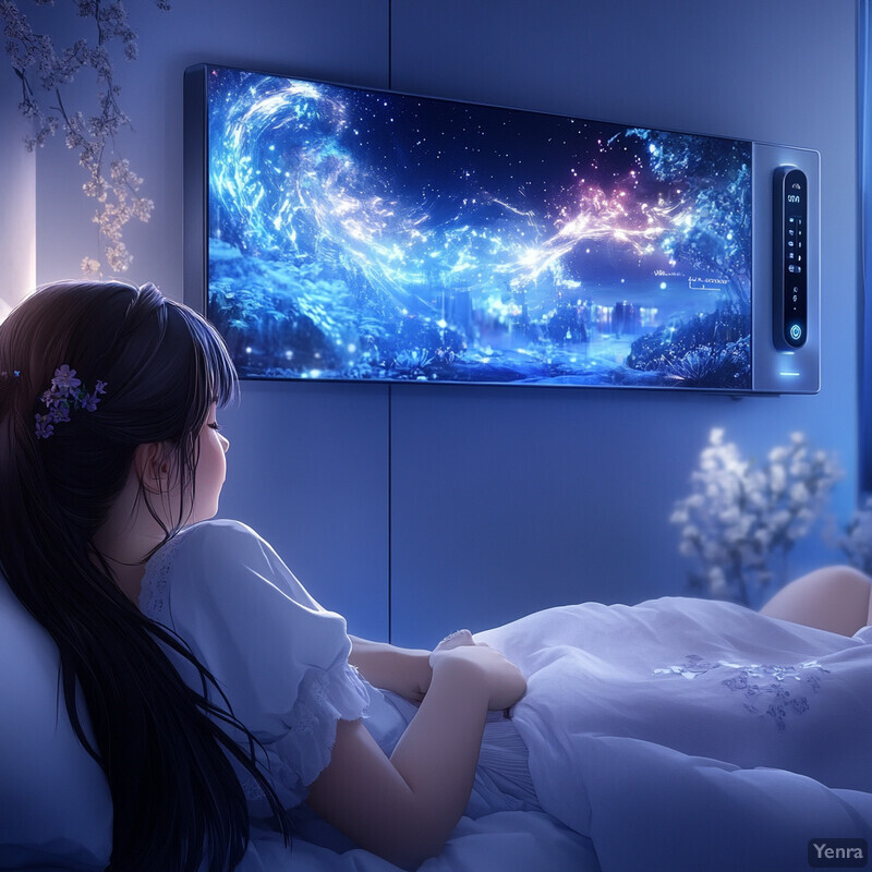 A young girl is watching TV in her bedroom.