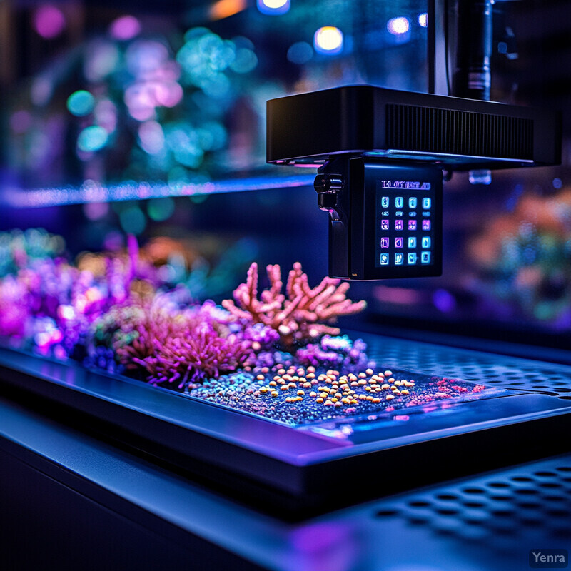 Automated feeding system for a fish tank or aquarium.