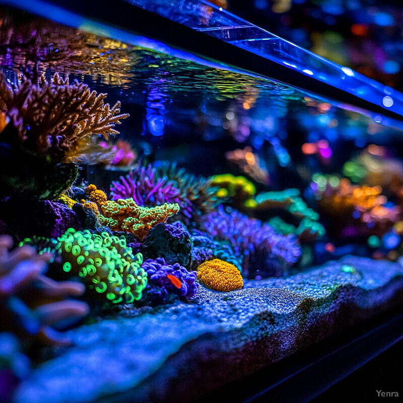 A coral reef aquarium with vibrant colors and intricate details.