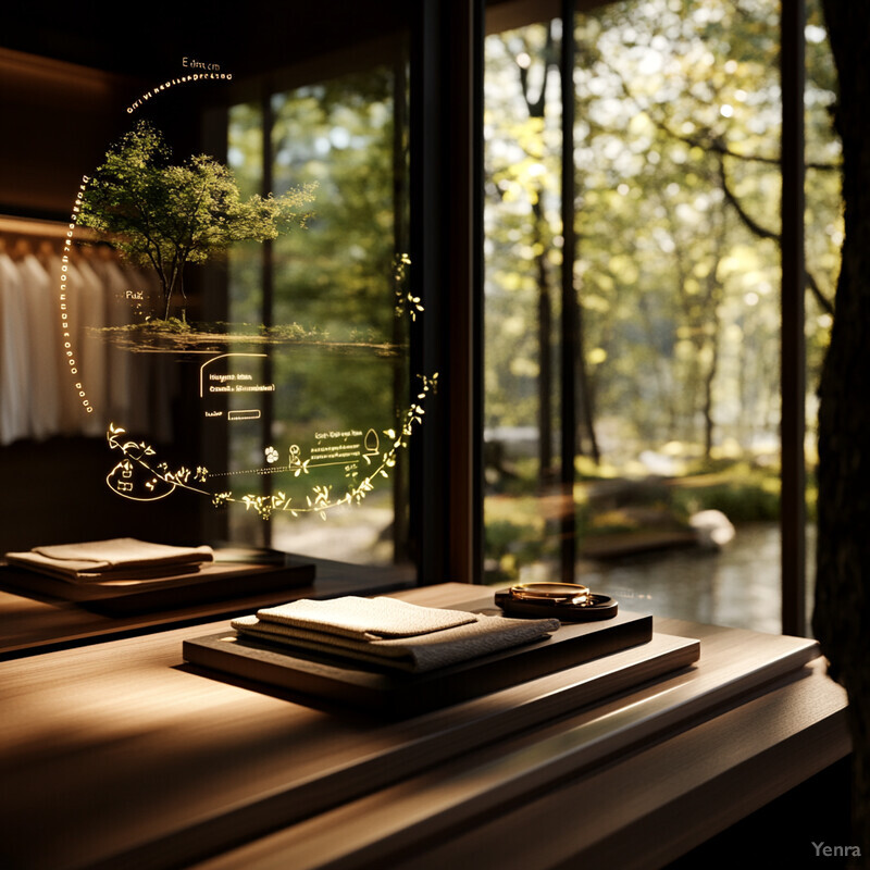 A serene and eco-friendly room with natural light, featuring towels and bowls on a wooden table.