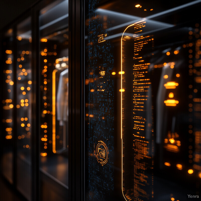 A large server room with rows of stacked black servers and various cables and wires connecting them.