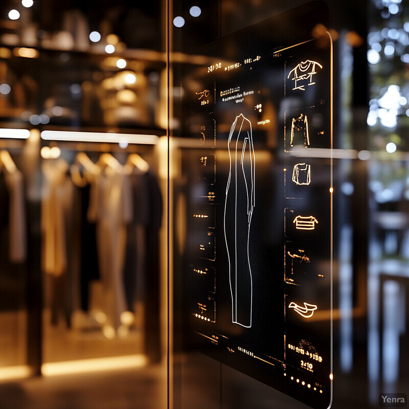 A clothing store or boutique with a glass display case and a rack of clothes in the background.