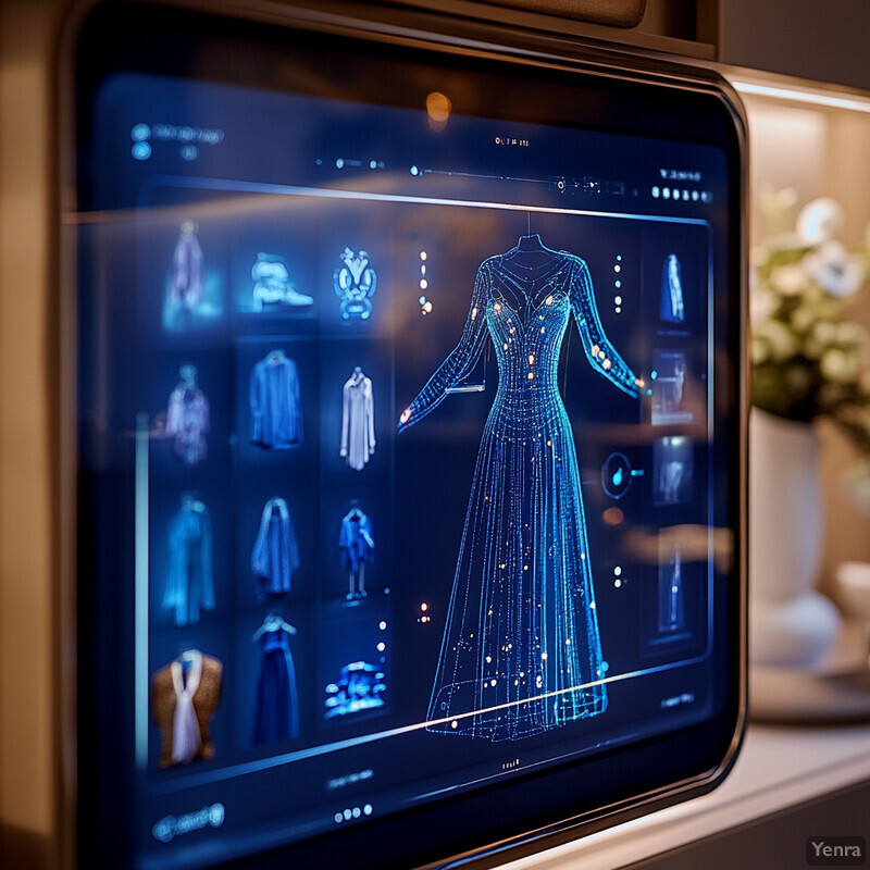 A digital rendering of a dress on an interactive screen.