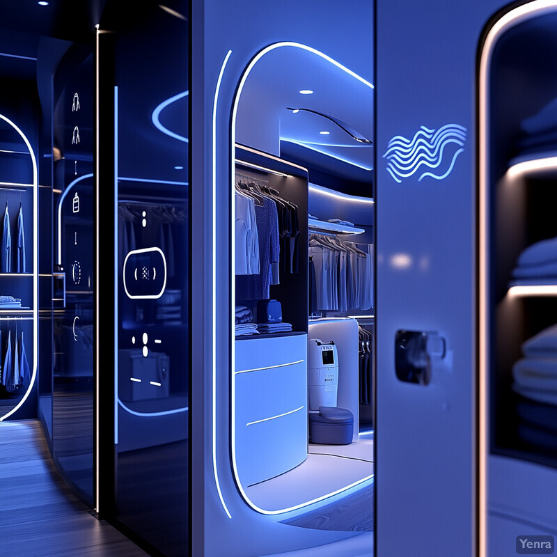 The image showcases a futuristic room with modern features and technology.