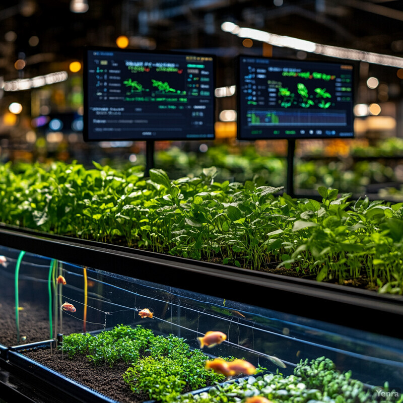 Advanced hydroponics and aquaponics management system in a control room setting.