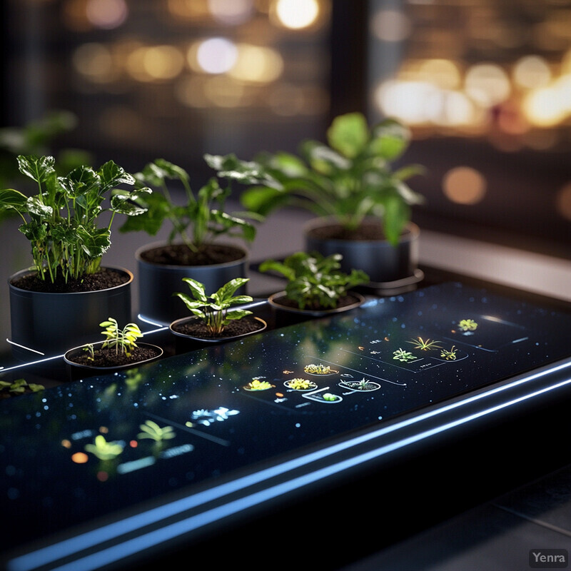 A futuristic setup for managing plants with a focus on dynamic plant spacing and arrangement.