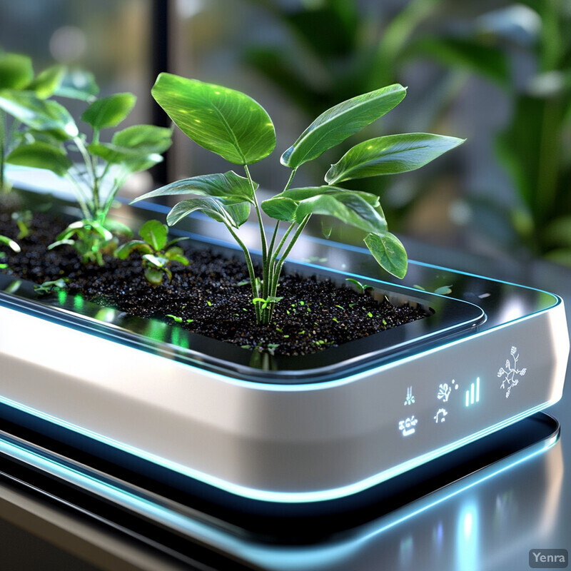 A futuristic-looking planter with a focus on sustainability and eco-friendliness.