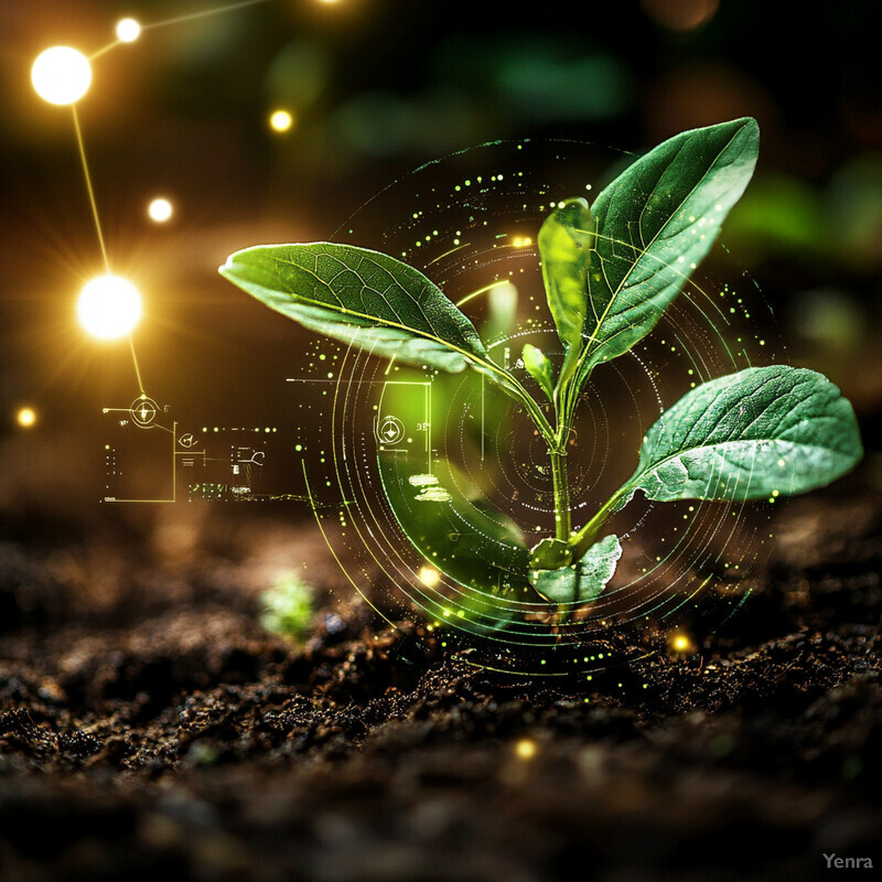 A small plant with three leaves growing out of dark brown soil.