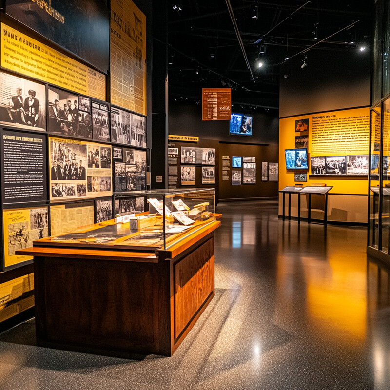 A museum exhibit featuring various artifacts and displays, with a focus on history or culture.