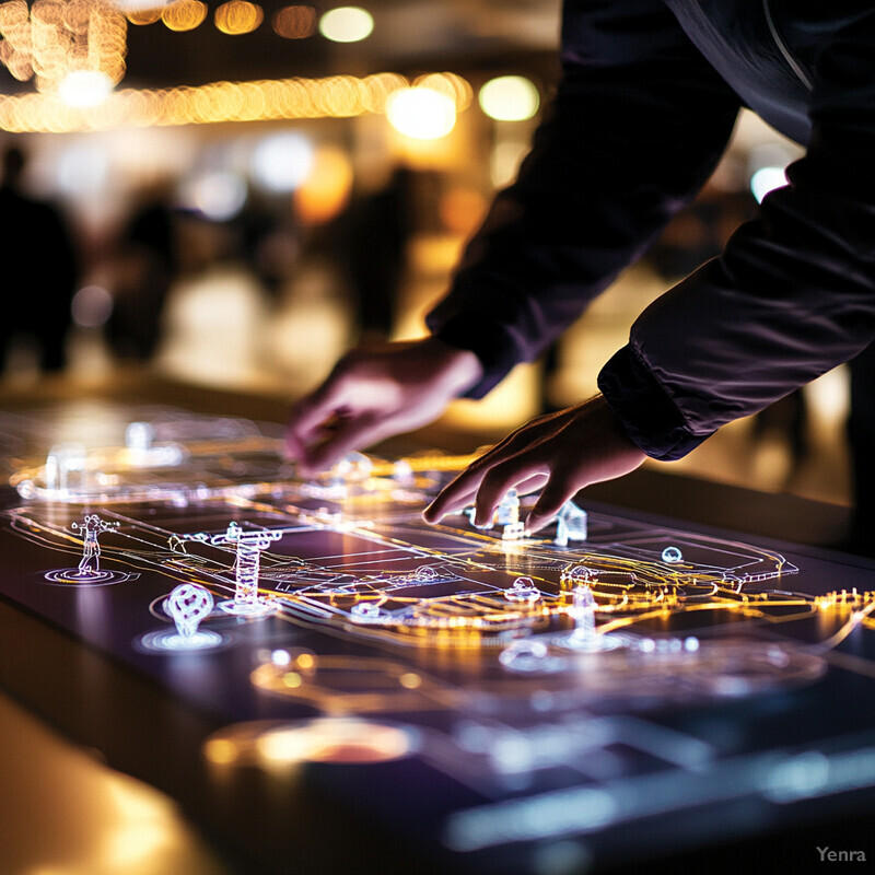 Two individuals collaborate on a tactical map displayed on an illuminated screen.